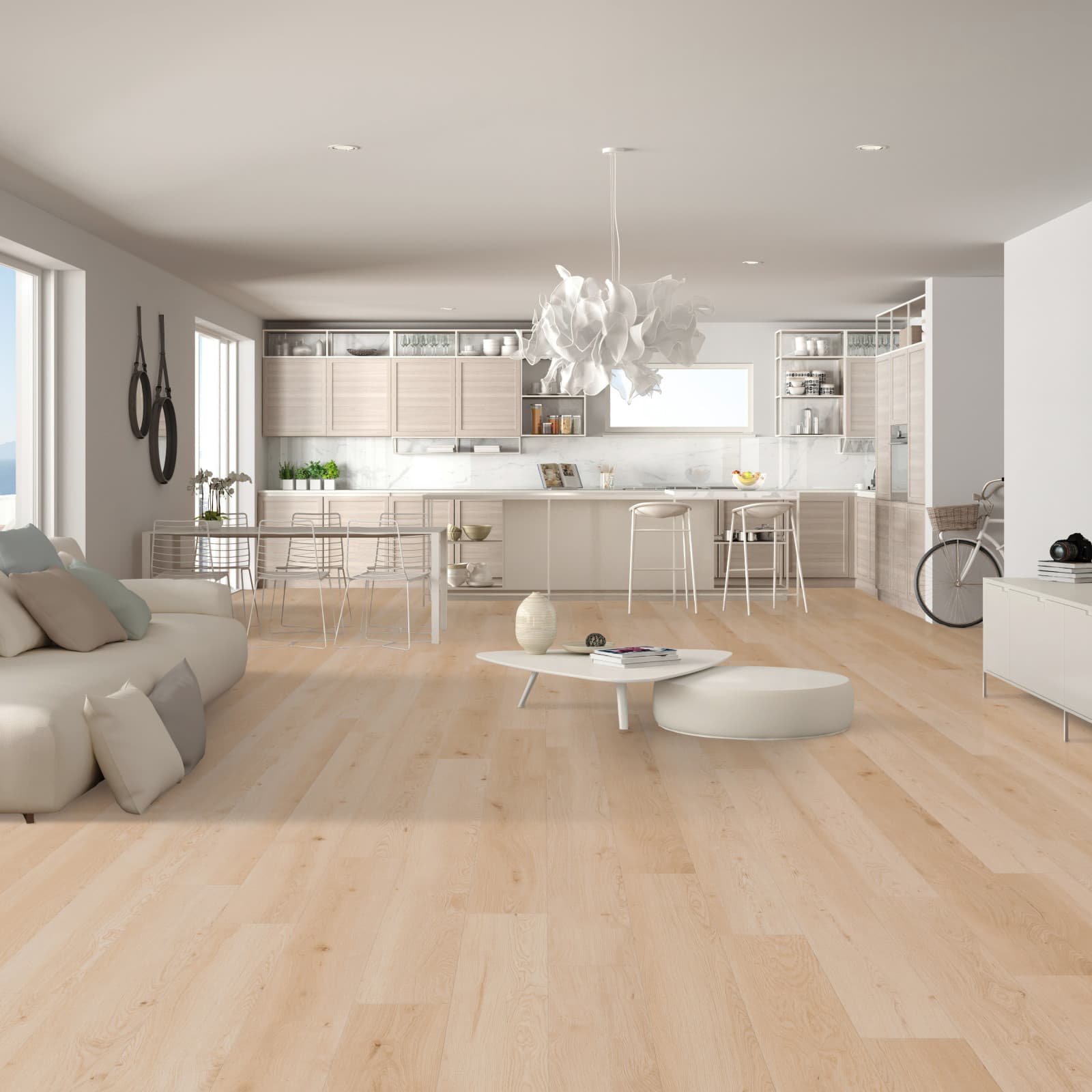 CALI Santa Cruz Sand Laminate Top Layer with High Density Wood Core Flooring — Mavericks Collection — installed in room