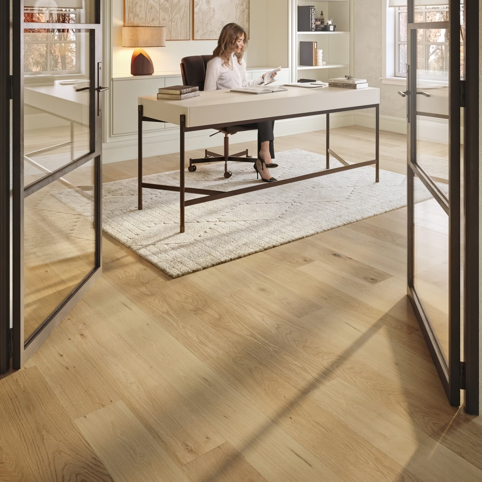 CALI Carmel Crush Laminate Top Layer with High Density Wood Core Flooring — Pacifica Collection — installed in room