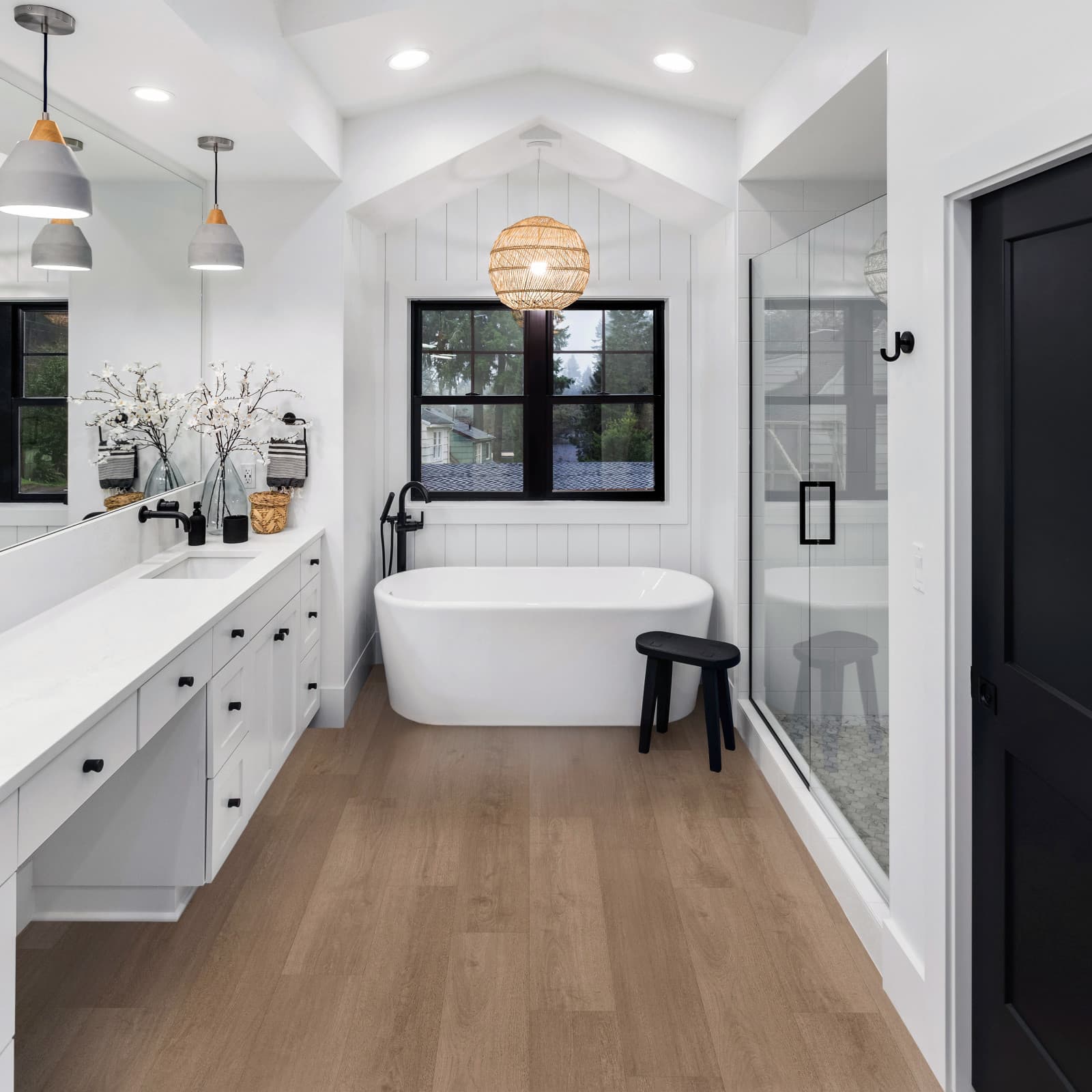 CALI Estuary Oak Laminate Top Layer with High Density Wood Core Flooring — Pacifica Collection — installed in room