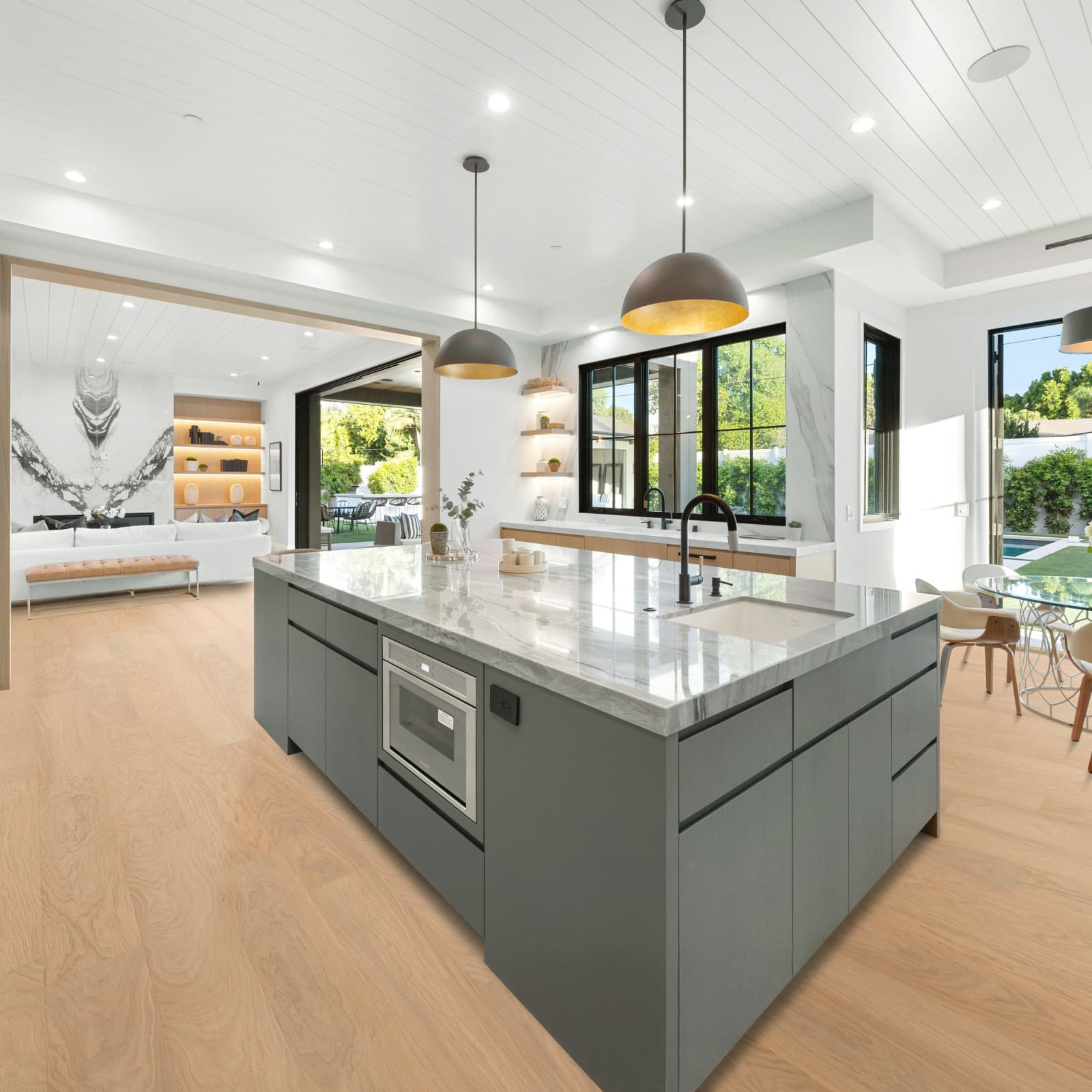 CALI Sycamore Buff Laminate Top Layer with High Density Wood Core Flooring — Santa Cruz Collection — installed in room