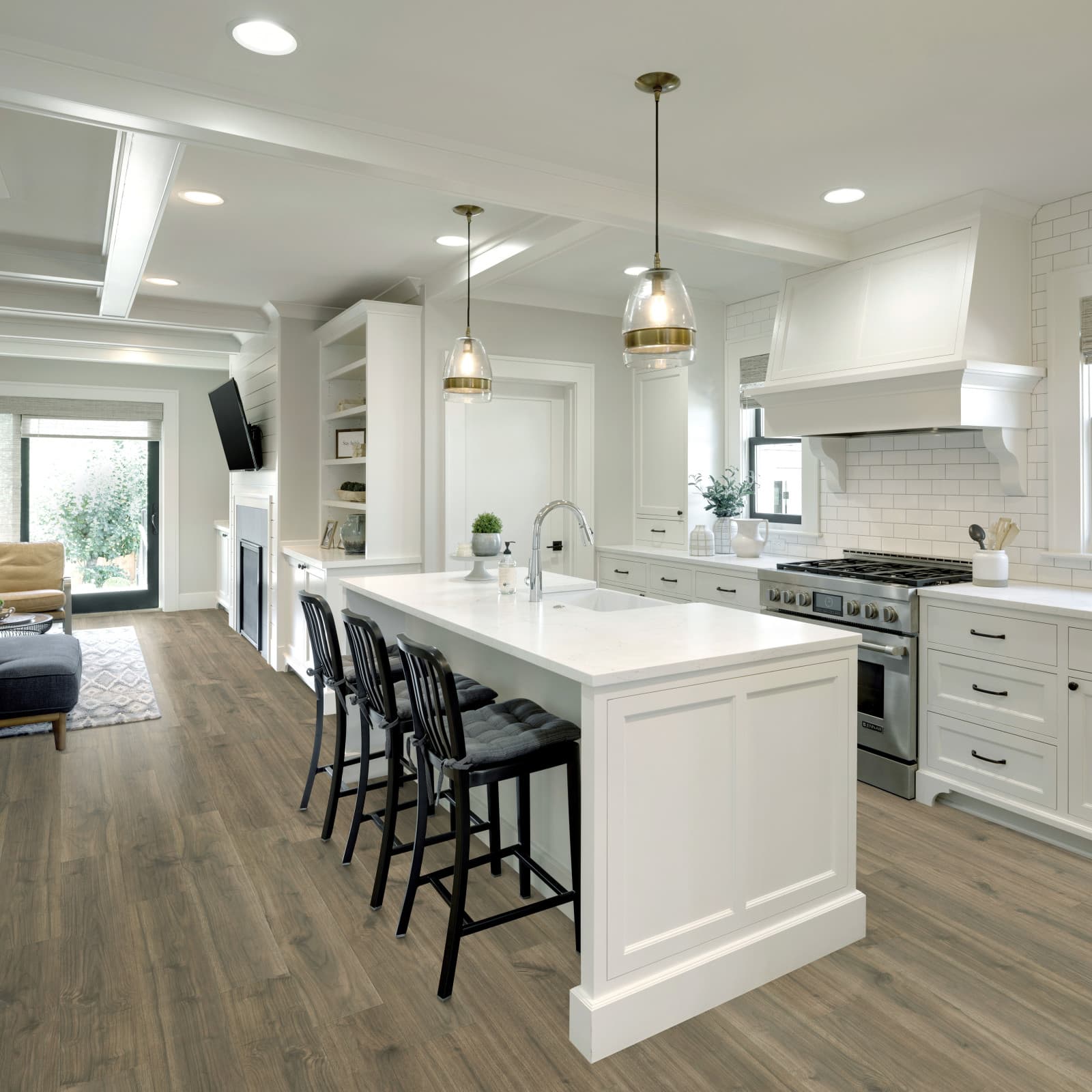 CALI Misty Wood Walnut Laminate Top Layer with High Density Wood Core Flooring — Santa Cruz Collection — installed in room