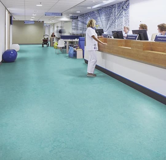 Forbo Marmoleum Aqua Marmoleum on Waterproof HDF Core with Cork Backing Flooring — Cinch LOC SEAL (Plank) — installed in room