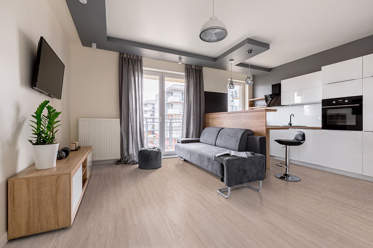 MSI Everlife Bleached Elm Glue Down Luxury Vinyl Flooring — Katavia Collection — installed in room