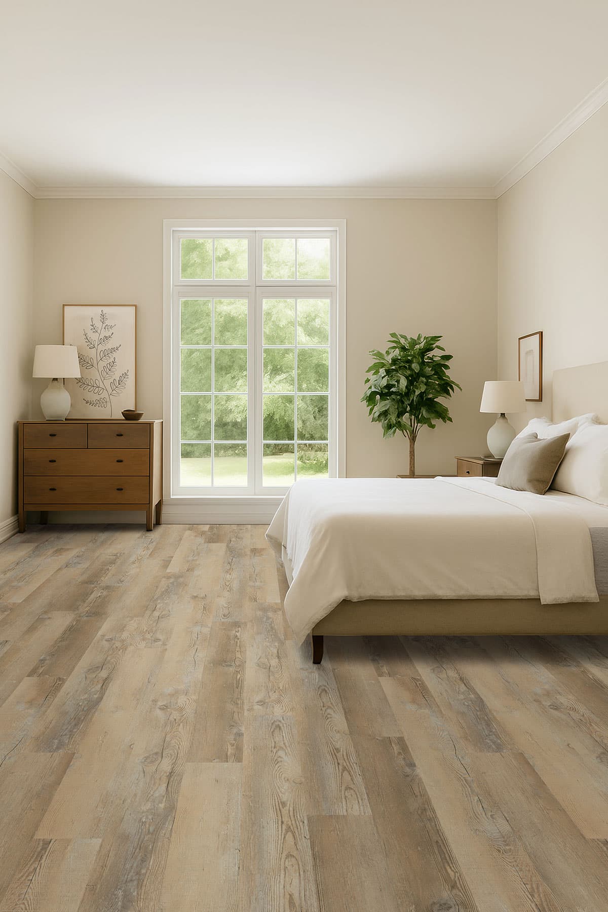 MSI Everlife Lime Washed Oak Glue Down Luxury Vinyl Flooring — Katavia Collection — installed in room