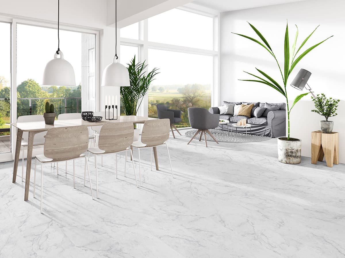 MSI Everlife Carrara Avell 100% Waterproof Rigid Core (SPC) Flooring — Trecento Collection — installed in room
