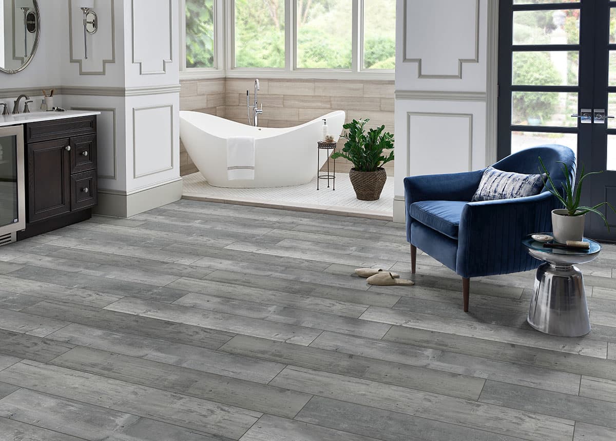 MSI Everlife Kingsdown Gray 100% Waterproof Rigid Core (SPC) Flooring — Andover Collection — installed in room