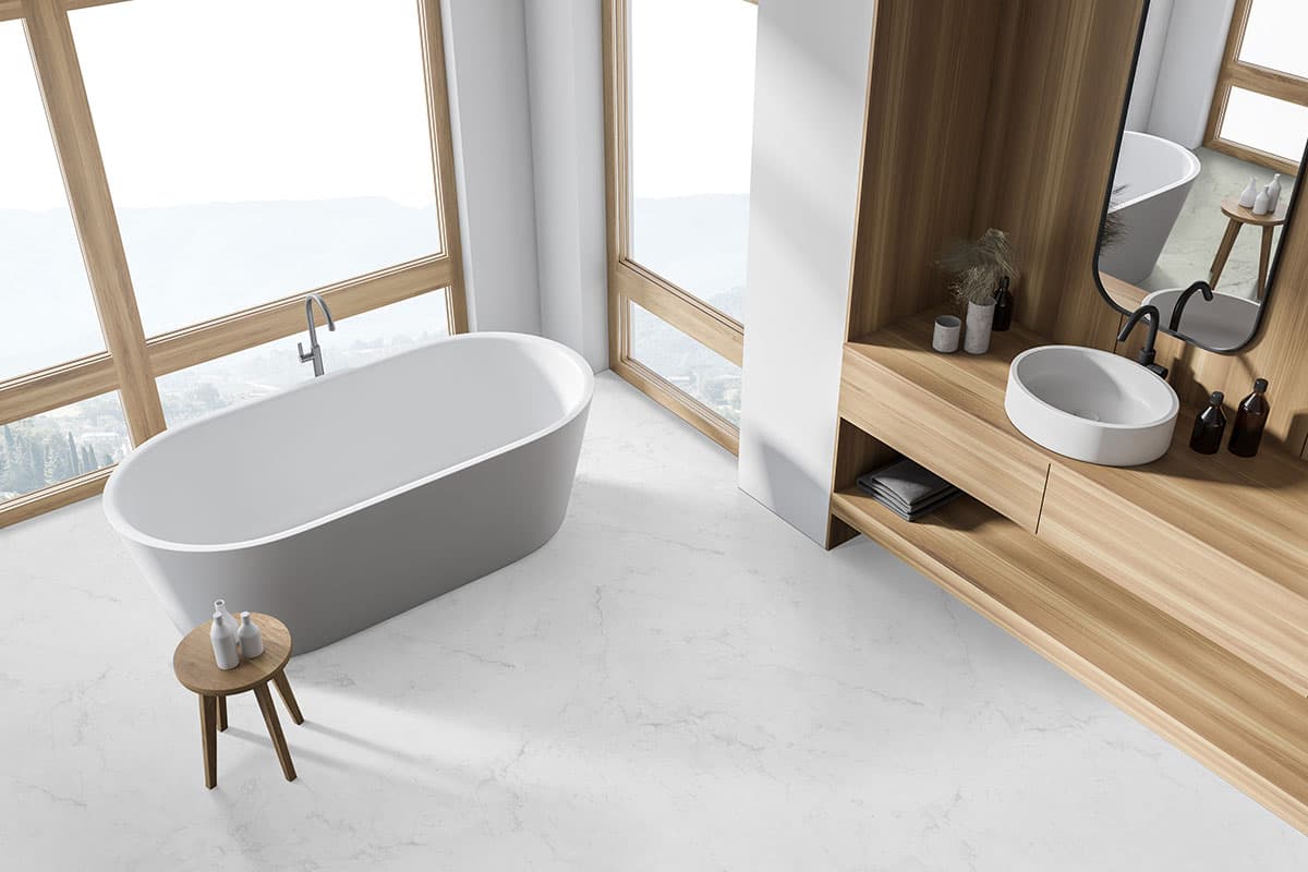 MSI Everlife Carrara Avell 100% Waterproof Rigid Core (SPC) Flooring — XL Trecento Collection — installed in room