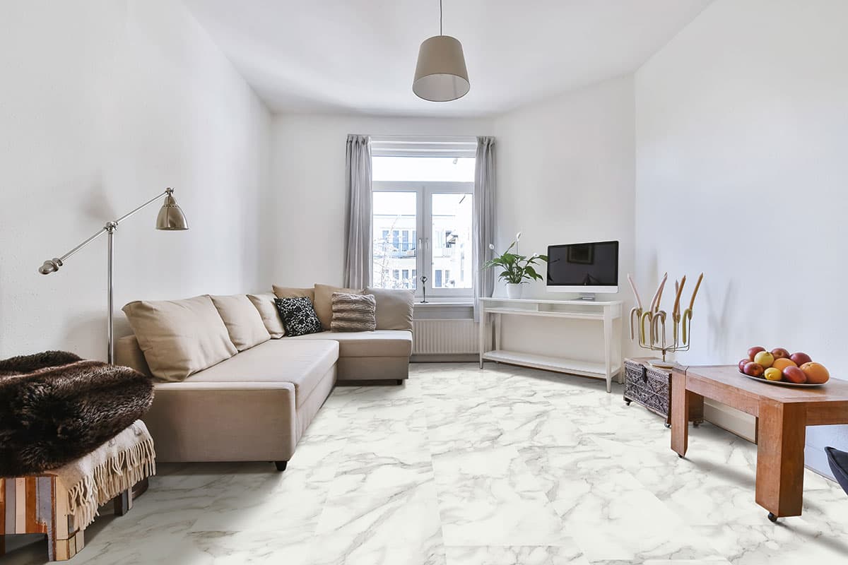 MSI Everlife Calacatta Venosa Gold 100% Waterproof Rigid Core (SPC) Flooring — XL Trecento Collection — installed in room