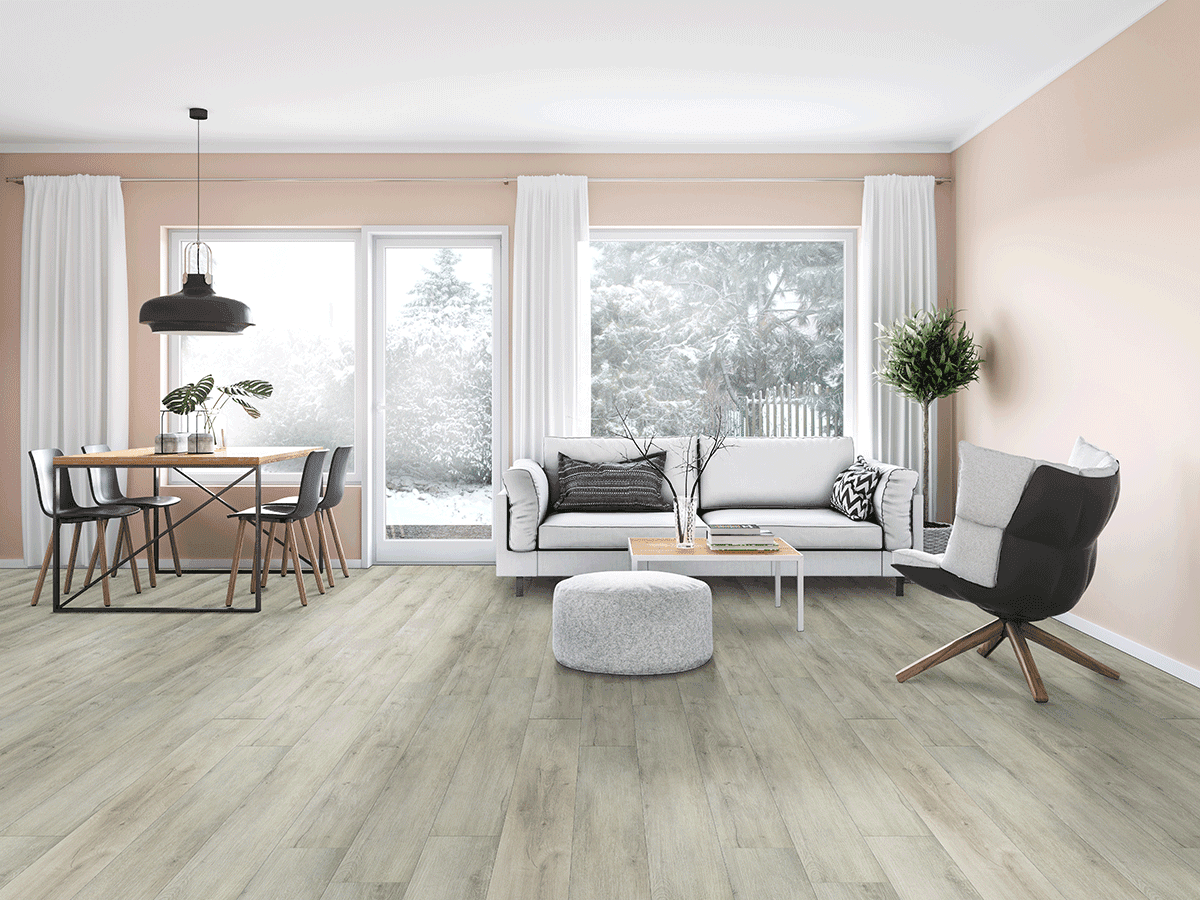 MSI Everlife York Gray 100% Waterproof Rigid Core (SPC) Flooring — XL Ashton Collection — installed in room