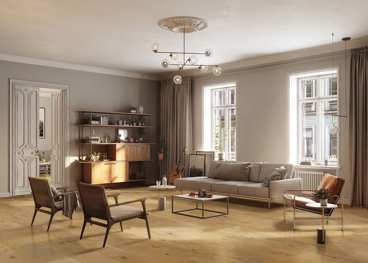 MSI Everlife Wood Aura Gold Oak 100% Waterproof Engineered Hardwood Flooring — Woodhills Collection — installed in room