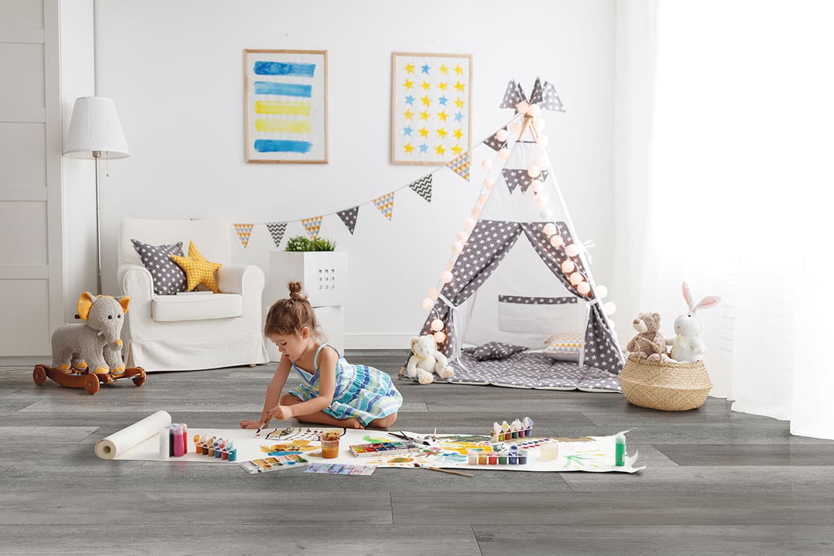 MSI Everlife Katella Ash 100% Waterproof Rigid Core (SPC) Flooring — XL Prescott Collection — installed in room