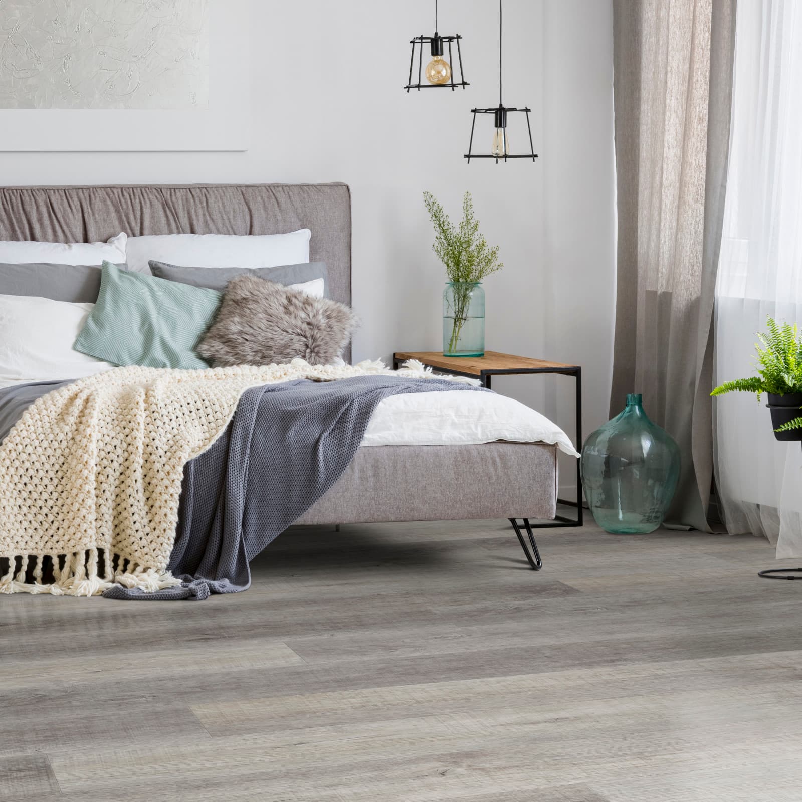 CALI Vinyl Select Alderwood - soft greige alderwood-look waterproof plank in a neutral living space