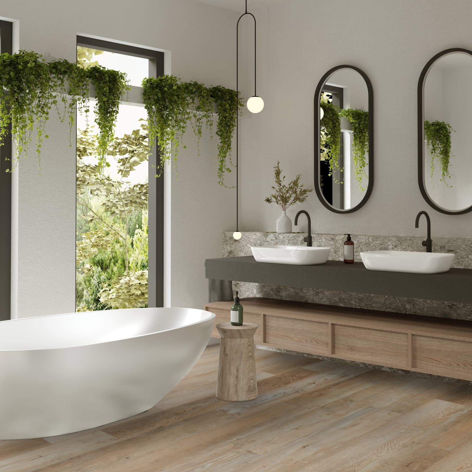 CALI Vinyl Select Tourmaline Toast - warm toasted brown waterproof vinyl plank in a modern-organic living space