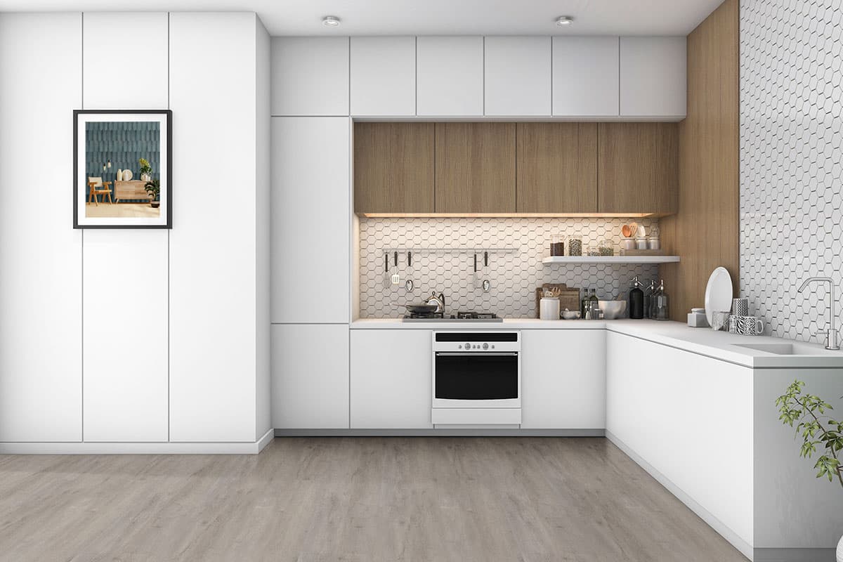 MSI Everlife Ashton York Gray - deeper warm gray vinyl plank flooring in a modern interior
