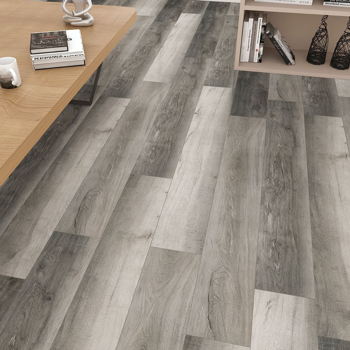 MSI Everlife Prescott Bracken Hill - soft warm gray vinyl plank in a coastal modern room