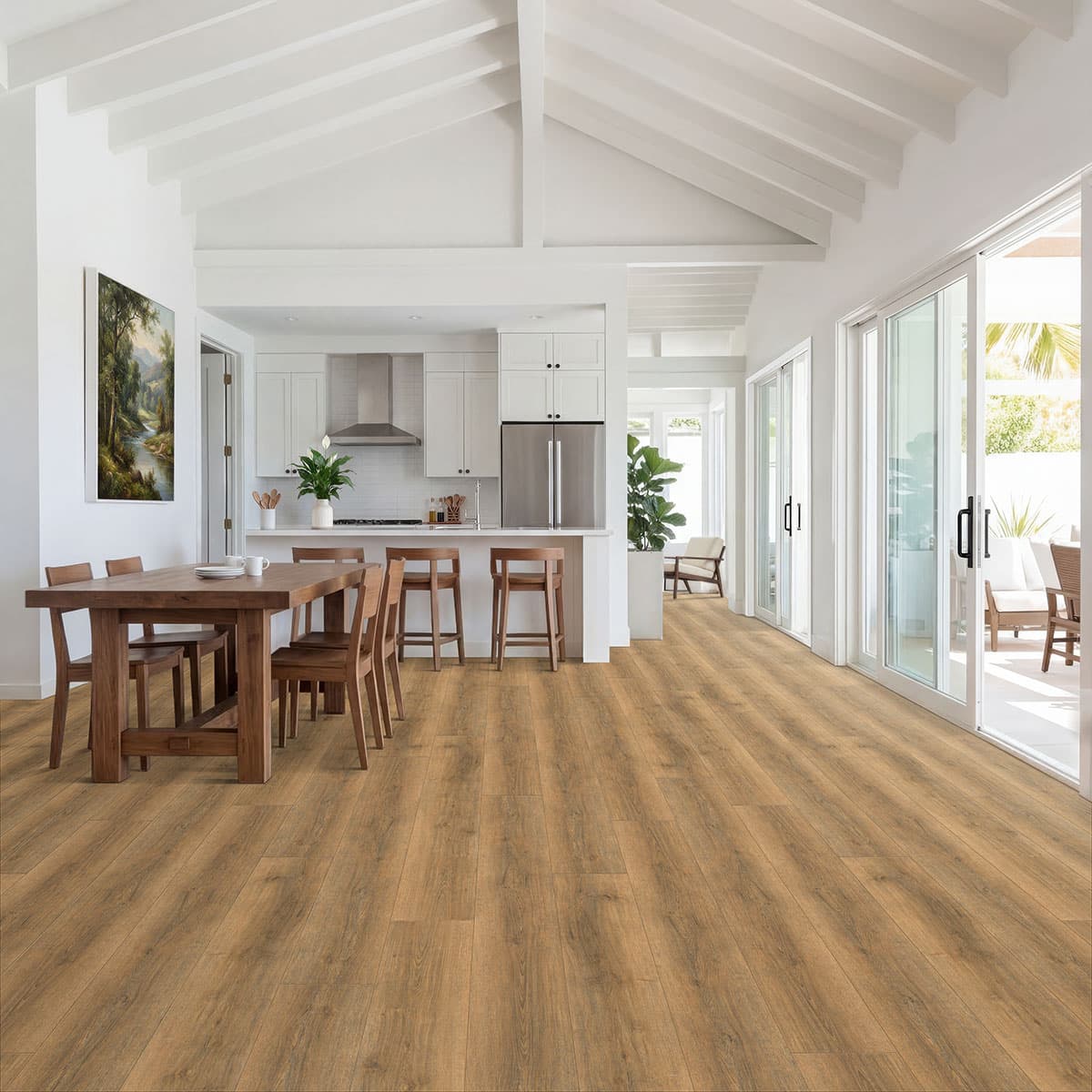 MSI Wayne Parc Reserve Macland — premium honey vinyl plank in a sunlit modern kitchen